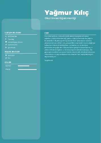 Okul Öncesi Öğretmeni Öğretmenliği Cv Örnekleri cv indir